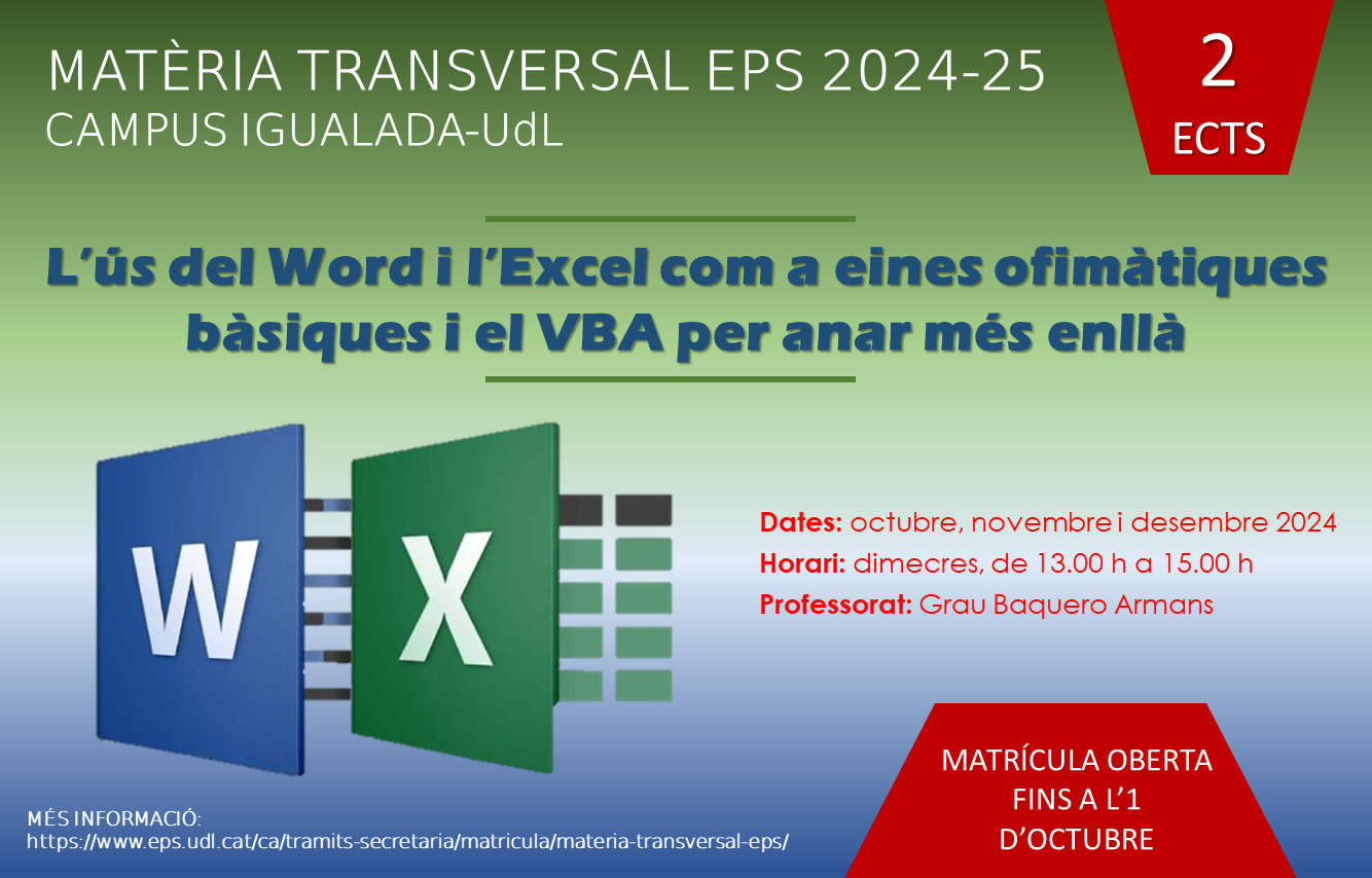 Imatge resum de la informació sobre la Matèria Transversal Imatge Matèria Transversal Ofimàtica 2024-25