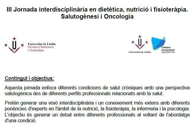 Objectius de la III Jornada de Fisioteràpia i Nutrició Imatge III Jornada Fisio_Nutri per a agenda web